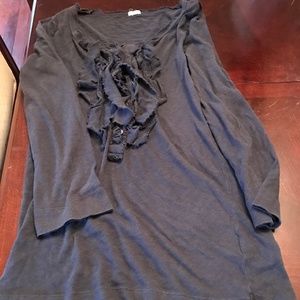 J. Crew Navy Ruffled 3/4 sleeve top